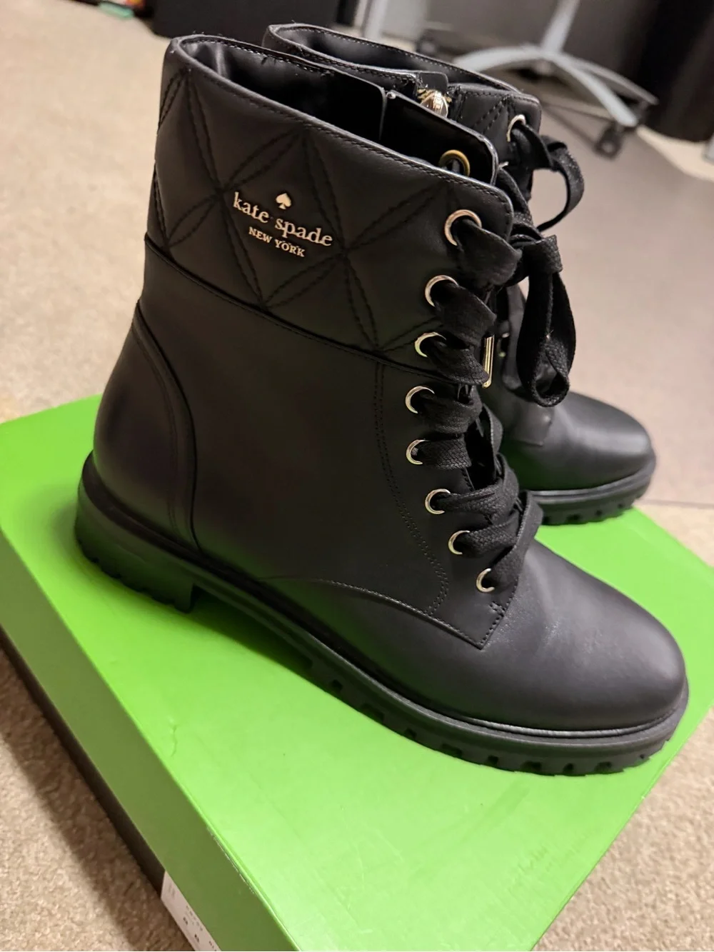 kate spade Black Quilted Lace-Up Ankle Boots